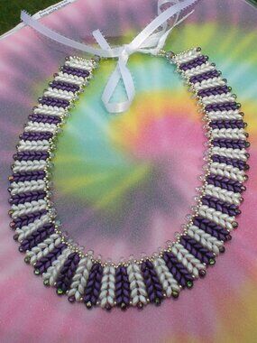 Hand Beaded Aurora Herringbone Necklace
